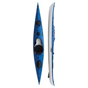 Eddyline Kayaks Sitka XT touring kayak in blue. Split image side and top. Available at authorized Eddyline dealer, Riverbound Sports in Tempe, Arizona.