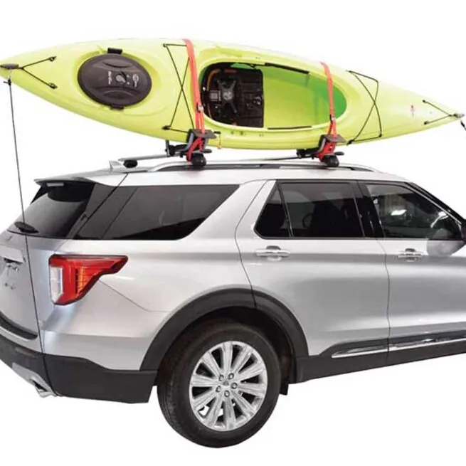 Malone Auto Racks Downloader J Rack Kit with kayak. Available at Riverbound Sports paddle Company in Tempe, Arizona.