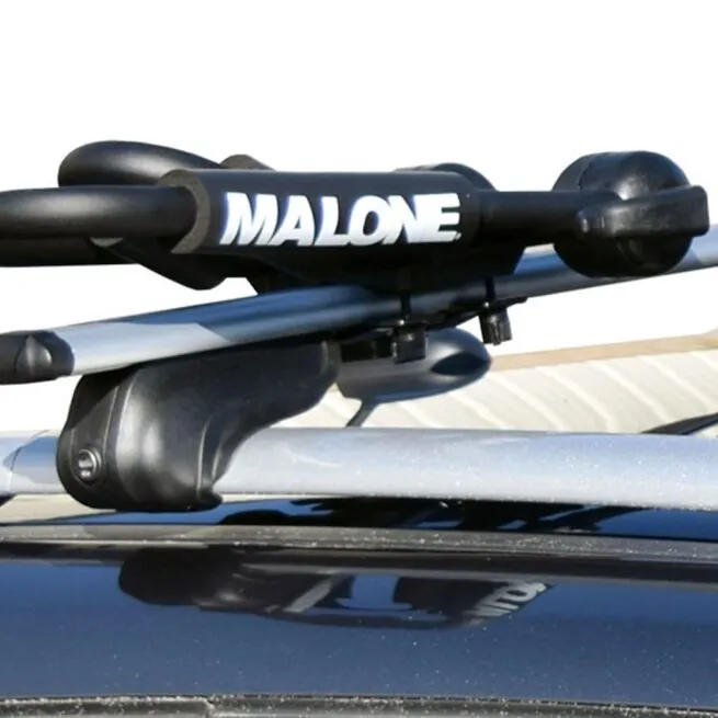 Malone Auto Racks Foldaway J Carrier for single kayak transportation in down position. Available at Riverbound Sports Paddle Company in Tempe, Arizona.