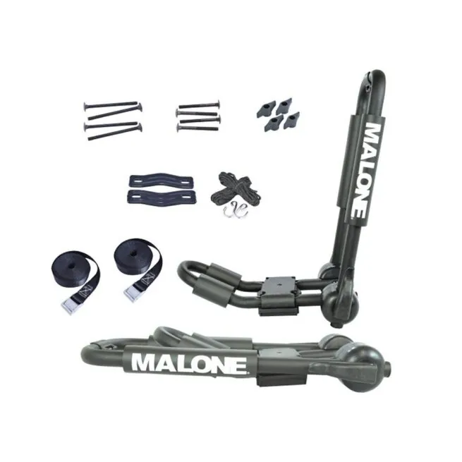 Malone Auto Racks Foldaway J Carrier for single kayak transportation. Available at Riverbound Sports Paddle Company in Tempe, Arizona.