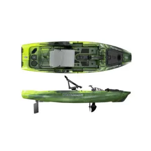 Native Watercraft Titan X 10.5 Propel fishing kayak in gator green color split view. Available at Riverbound Sports Paddle Company in Tempe, Arizona.