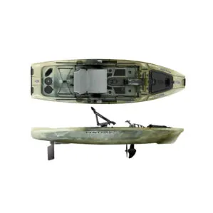 Native Watercraft Titan X 10.5 Propel fishing kayak in hidden oak color split view. Available at Riverbound Sports Paddle Company in Tempe, Arizona.