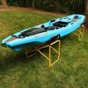 Suspenz Super Duty Big Catch kayak and canoe stands with kayak. Available at Riverbound Sports Paddle Company in Tempe, Arizona.
