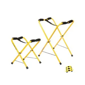 Suspenz Universal small and large kayak and canoe stands in yellow. Available at Riverbound Sports Paddle Company in Tempe, Arizona.