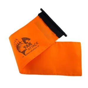 Orange YakAttack fishing safety flag with logo. Available at Riverbound Sports in Tempe, Arizona.