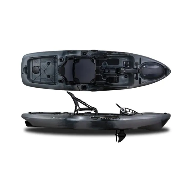 Native Watercraft Slayer 10 Propel fishing kayak in grey color split view. Available at Riverbound Sports Paddle Company in Tempe, Arizona.