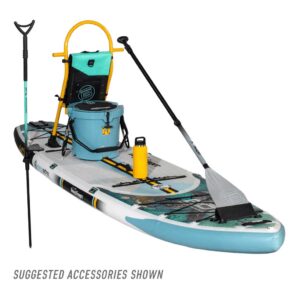 Bote HD Stand-up paddleboard with accessories on white background. Riverbound Sports Paddle Company