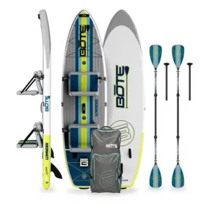 BOTE Lowrider paddleboard and kayak, paddles, and accessories package. Riverbound Sports Paddle Company