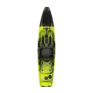 Overhead view of the Native Watercraft Slayer Propel Max 12.5 fishing kayak in gator green. Riverbound Sports Paddle Company