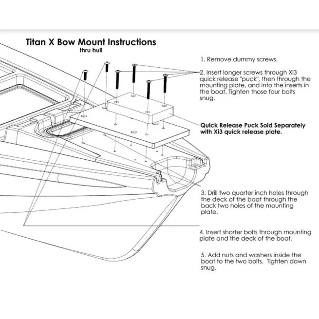 Illustration of Titan X Bow Mount installation instructions.