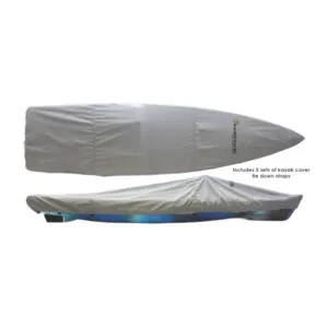 Kayak cover with tie-down straps for the Native Watercraft.