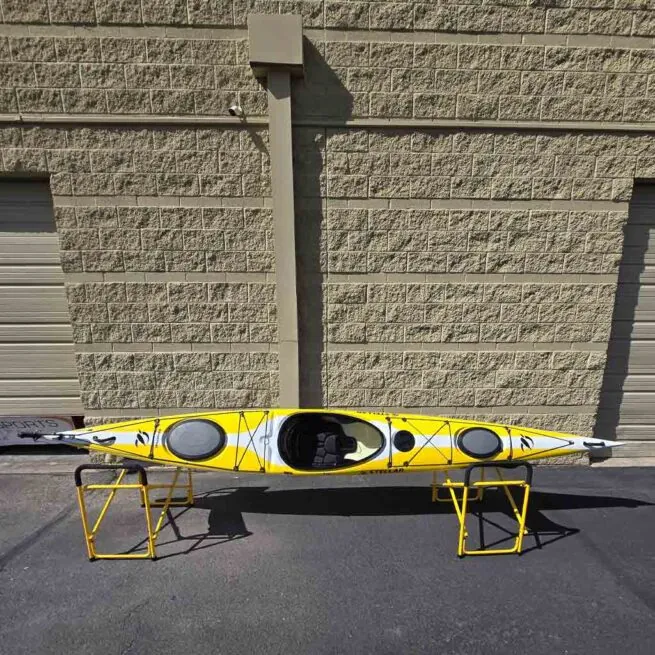 Yellow with white stripe Stellar S16LV Touring Kayak. Available at Riverbound Sports in Tempe, Arizona.