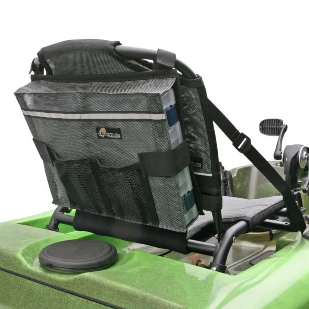 boat seat tackle storage bag PLOZANO with 3 Divisions, Adjustable Organizer, Mesh & Life Jacket Holder, Suspended Net for Leaning Post (24 INCH) : Sports & Outdoors so each person can have their own storage area Boat Storage Bag - Suspended