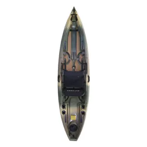 NuCanoe Flint fishing kayak in army camo color at Riverbound Sports.