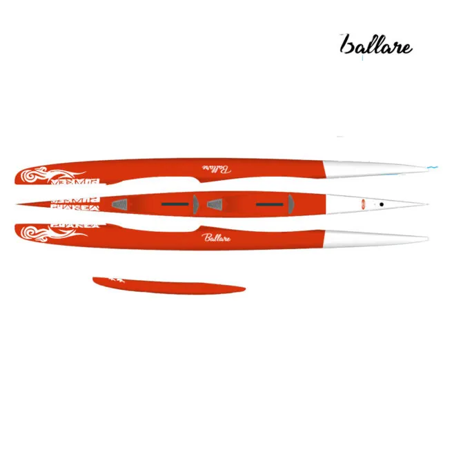 Puakea Outrigger Ballare OC2 in red and white legend. Available at Riverbound Sports.