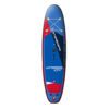 Red and blue Starboard 4-in-1, windsurf, stand-up paddleboard isolated on white.