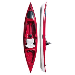 Red kayak with internal and external views