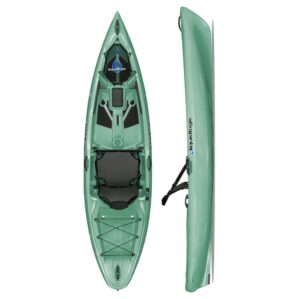 Liquidlogic Kiawah 10.5 kayak from top and side view in sage color at Riverbound Sports.