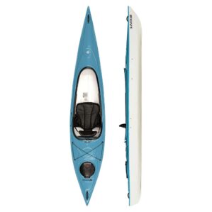 Top and side views of slate blue & white Hurricane Santee 126 Sport kayak at Riverbound Sports