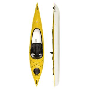 Top and side views of yellow & white Hurricane Santee 126 Sport kayak at Riverbound Sports