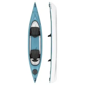 Slate blue tandem kayak by Hurricane Kayak'sside and top image at Riverbound Sports