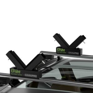 EZVee Type 3 Outrigger Ama roof rack system on carat Riverbound Sports