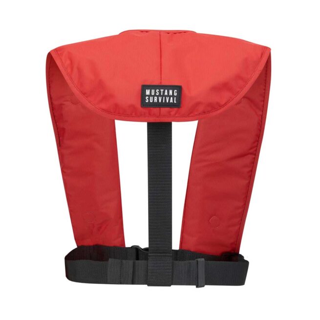 Red Mustng MIT 100 inflatable life jacket back view at Riverbound Sports