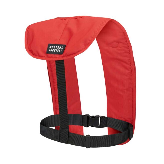 Red Mustng MIT 100 inflatable life jacket back view at Riverbound Sports