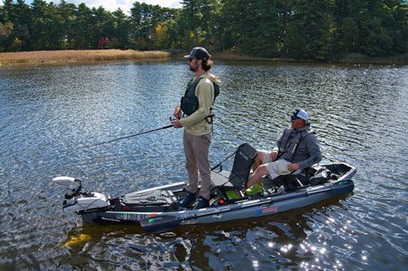 Two anglers are fishing from the NuCanoe Unlimited. NuCanoe is available in Arizona from Riverbound Sports