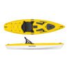 Hurricane Osprey 109 sits atop a kayak split. image, top, and side in yellow color. Available at Riverbound Sports.