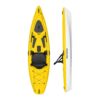 Hurricane Osprey 109 sits atop a kayak split. image, top, and side in yellow color. Available at Riverbound Sports.
