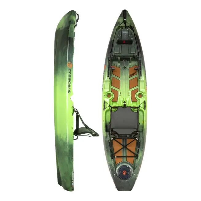 The Crescent Kayak Smallie in moss color at Riverbound Sports.