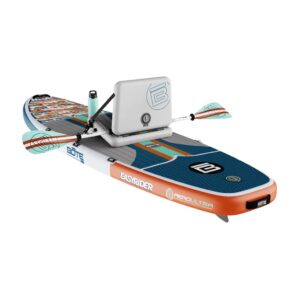 The Bote Boards Easy Rider SUP with kayak seat from the back at Riverbound Sports.