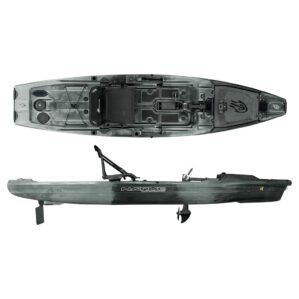 The Native Watercraft Hammer fishing kayak in grey goose color split image at Riverbound Sports.