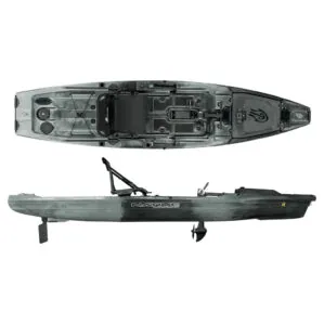 The Native Watercraft Hammer fishing kayak in grey goose color split image at Riverbound Sports.