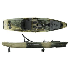 The Native Watercraft Hammer fishing kayak in hidden oak color split image at Riverbound Sports.