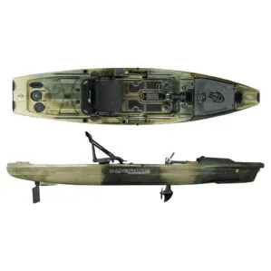 The Native Watercraft Hammer fishing kayak in hidden oak color split image at Riverbound Sports.