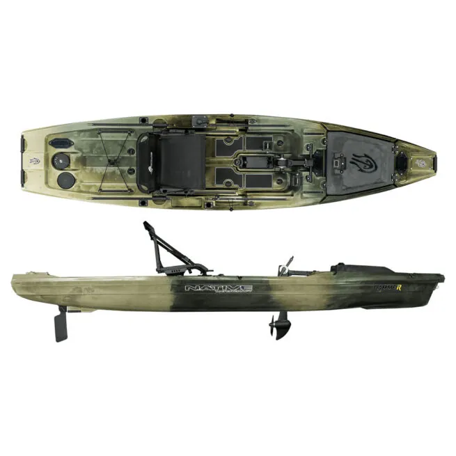 The Native Watercraft Hammer fishing kayak in hidden oak color split image at Riverbound Sports.