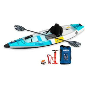 Sea Eagle EZ Lite 10 Inflatable Kayak Pro Package with paddle, pump, and bag.