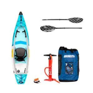 Sea Eagle EZ Lite 10 Inflatable Kayak Package with paddle, pump, and bag.