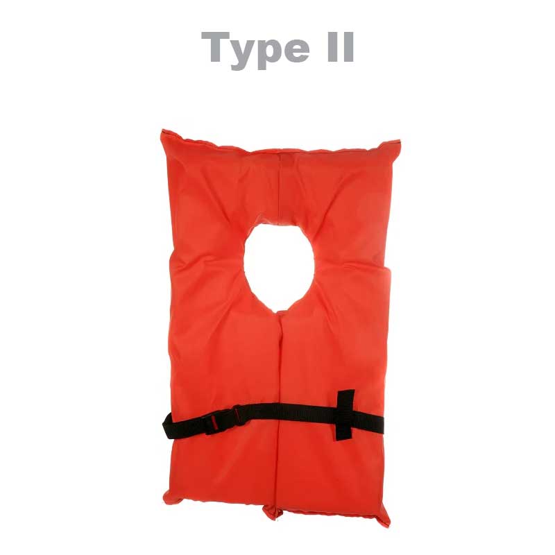Type II Life Jacket. The orange Horse Shoe style jacket at Riverbound Sports labeled Type II