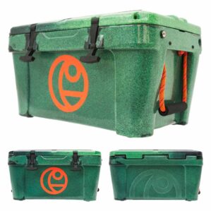 Crescent Kayaks Cooler in moss color showing 3 sides at Riverbound Sports.