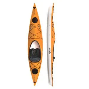 Eddyline Kayaks Sky 120 split side and top in mango at Riverbound Sports