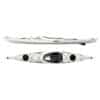 Top and side view of Eddyline Sitka 140 touring kayak in white color showing sleek, lightweight hull