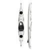Top and side view of Eddyline Sitka 140 touring kayak in white color showing sleek, lightweight hull
