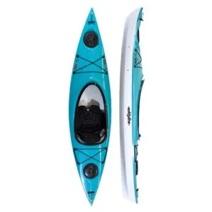 Eddyline Kayaks Sky 100 split side and top in teal at Riverbound Sports