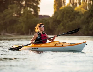 Paddling the Eddyline Sky 10 kayak. Available at authorized Eddyline dealer, Riverbound Sports in Tempe, Arizona.