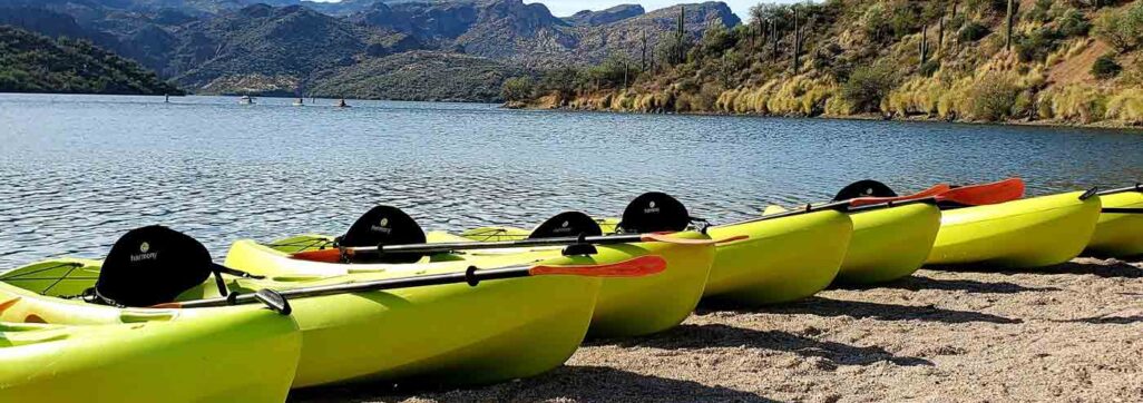 Saguaro Lake kayak and paddleboard rentals by Riverbound Sports.